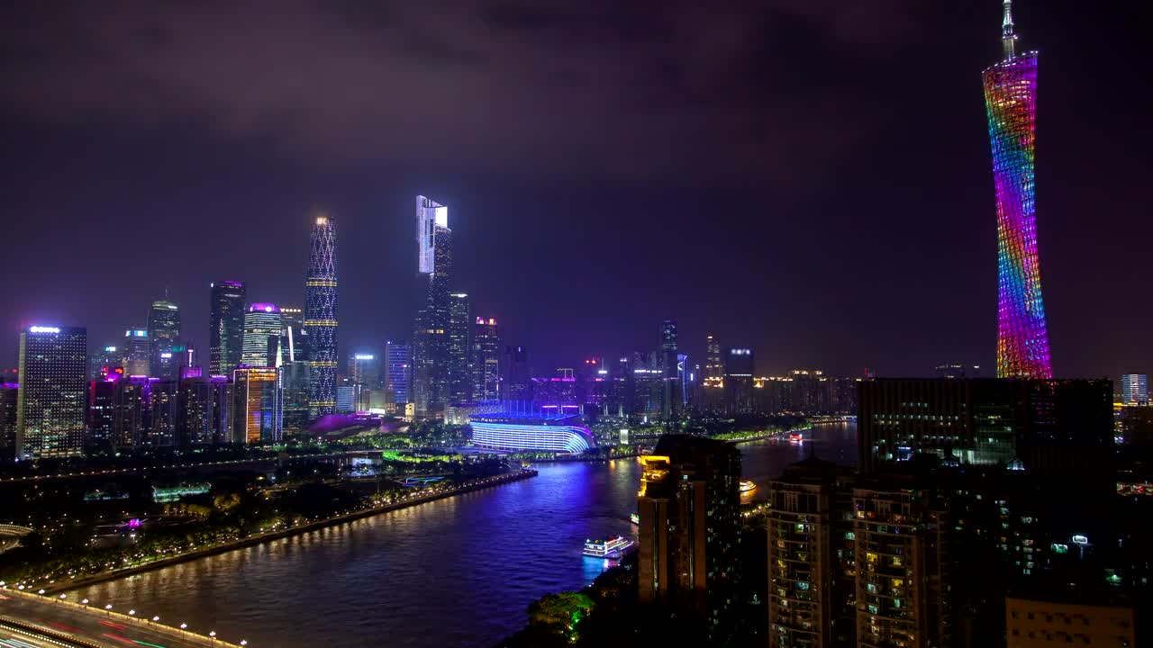 Stock Video Multicolored Canton Tower In The Night Skyline Live Wallpaper - Free Download