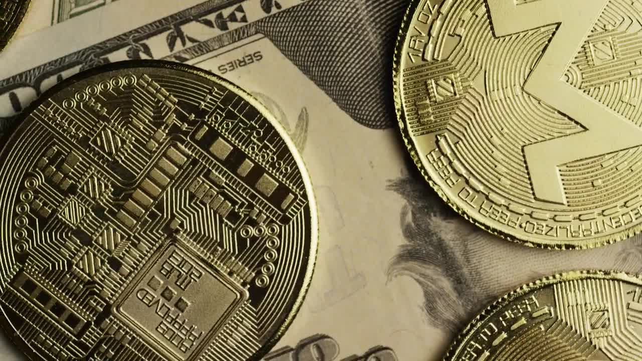 Stock Video Monero Cryptocurrency Coins Over Dollar Animated Wallpaper - Free Download