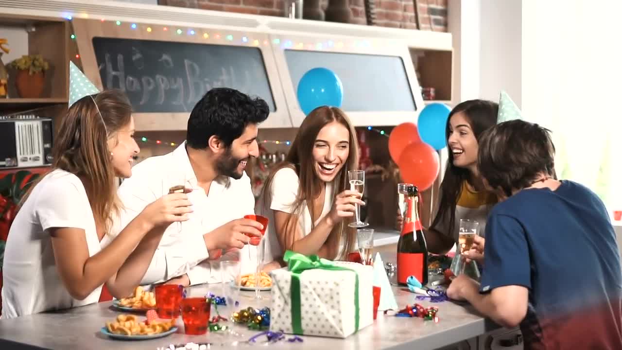 Stock Video Friends Laugh Over Champaign At Birthday Party Live Wallpaper For PC - Free Download
