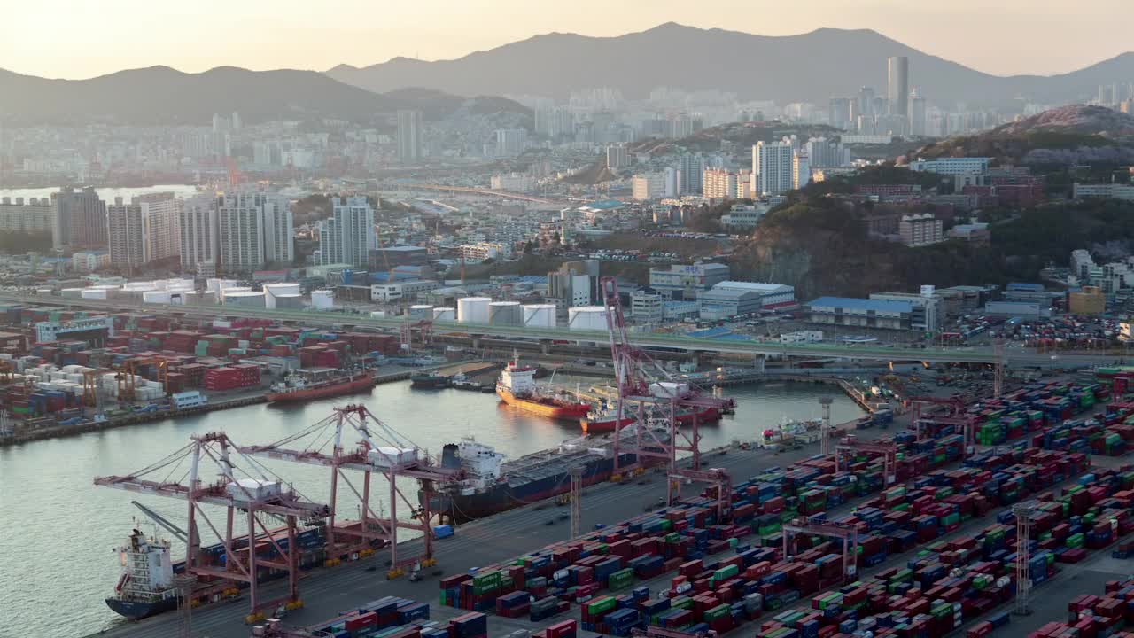 Stock Video Containerport And The Cityscape In Busan Live Wallpaper For PC - Free Download