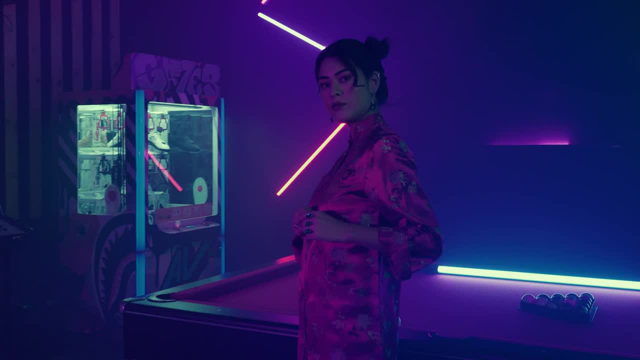 Stock Video Elegant Girl In Kimono In A Dark Playroom Live Wallpaper For PC - Free Download