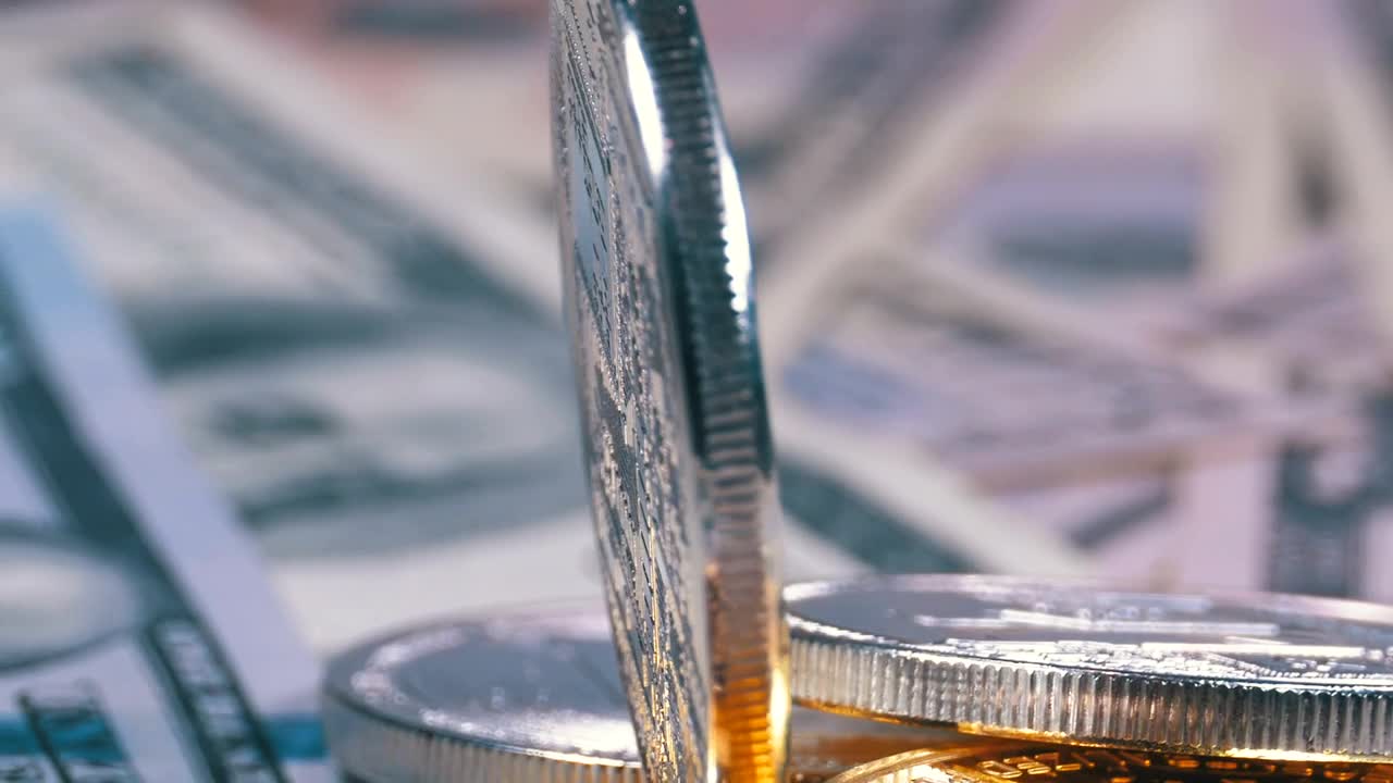 Free Stock Video Silver Bitcoin Rotating Of A Dollar Bills Live Wallpaper - Free Download