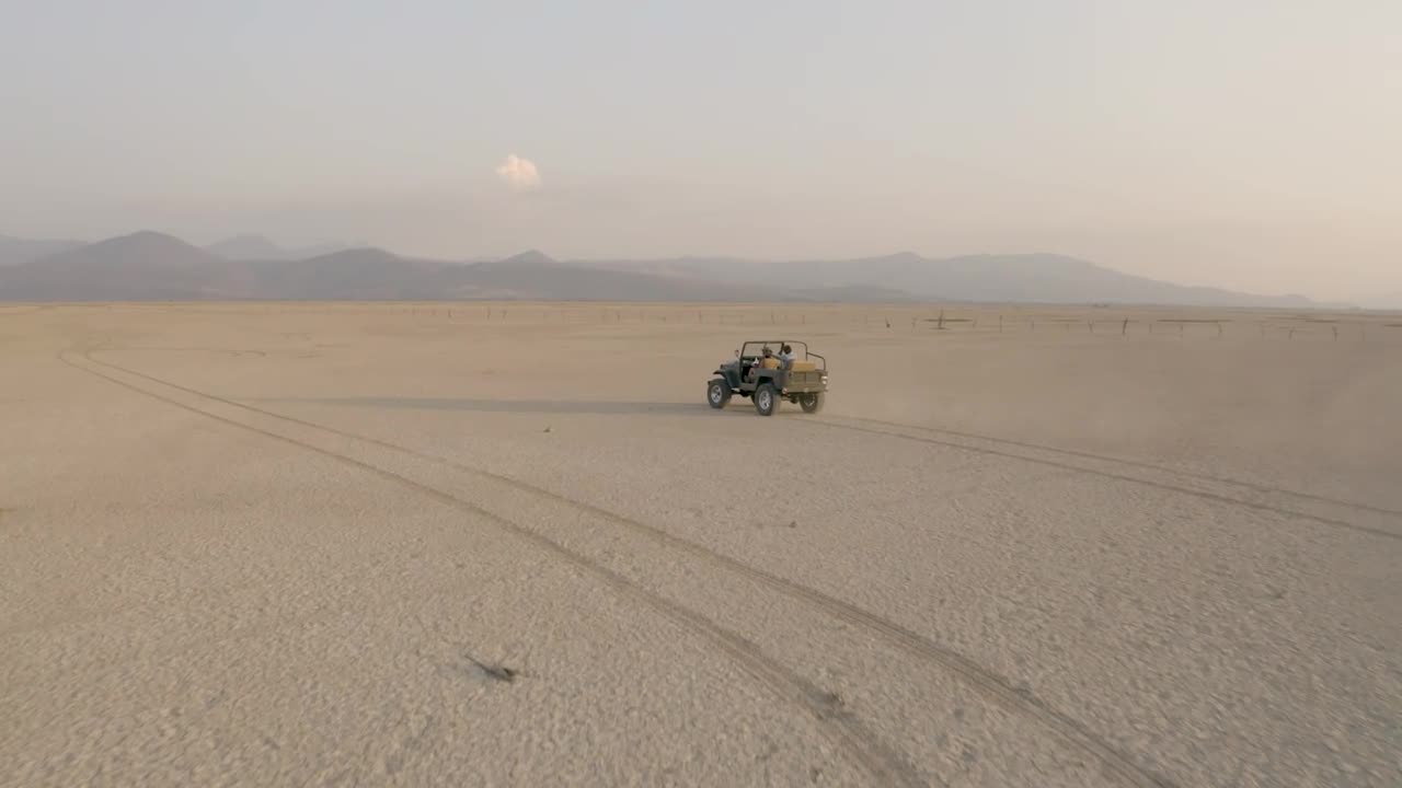 Stock Video Convertible Jeep Crossing A Large Desert In Aerial Shot Live Wallpaper For PC - Free Download