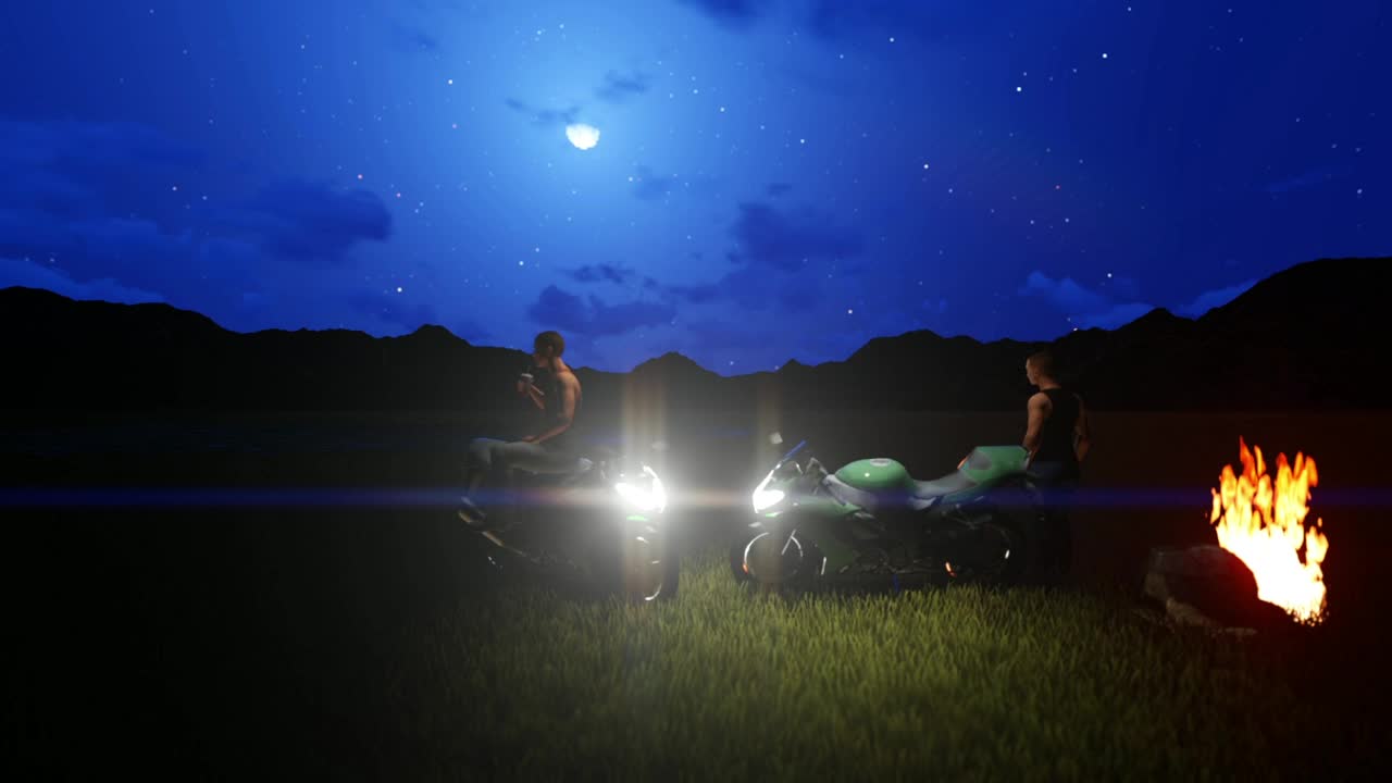Stock Video Pair Of D Motorcyclists Resting Around A Campfire Live Wallpaper - Free Download