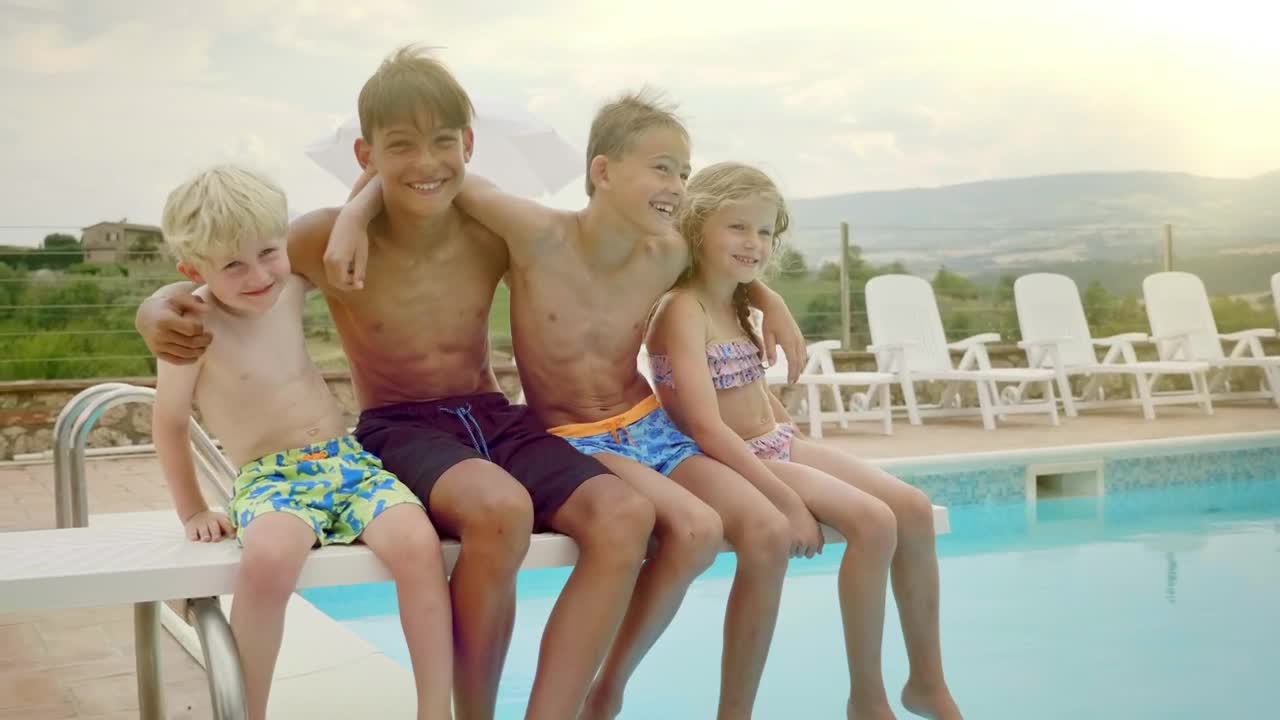 Stock Video Happy Kids Outside The Pool Animated Wallpaper - Free Download