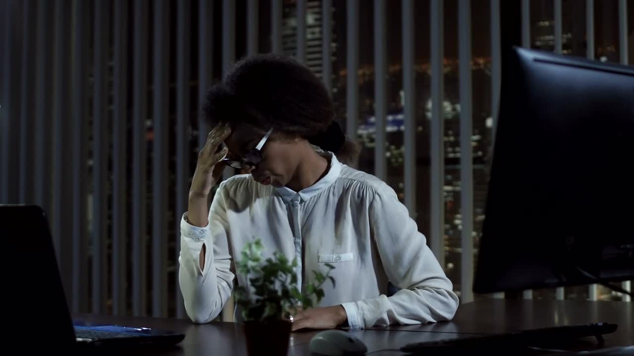 Stock Video Exhausted Woman Takes Off His Glasses Live Wallpaper For PC - Free Download