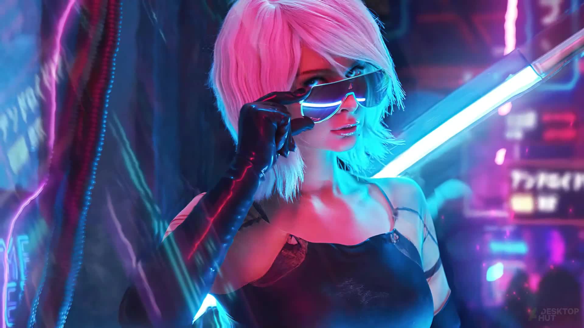 Cyberpunk Girl With Glasses Live Wallpaper - Free Download
