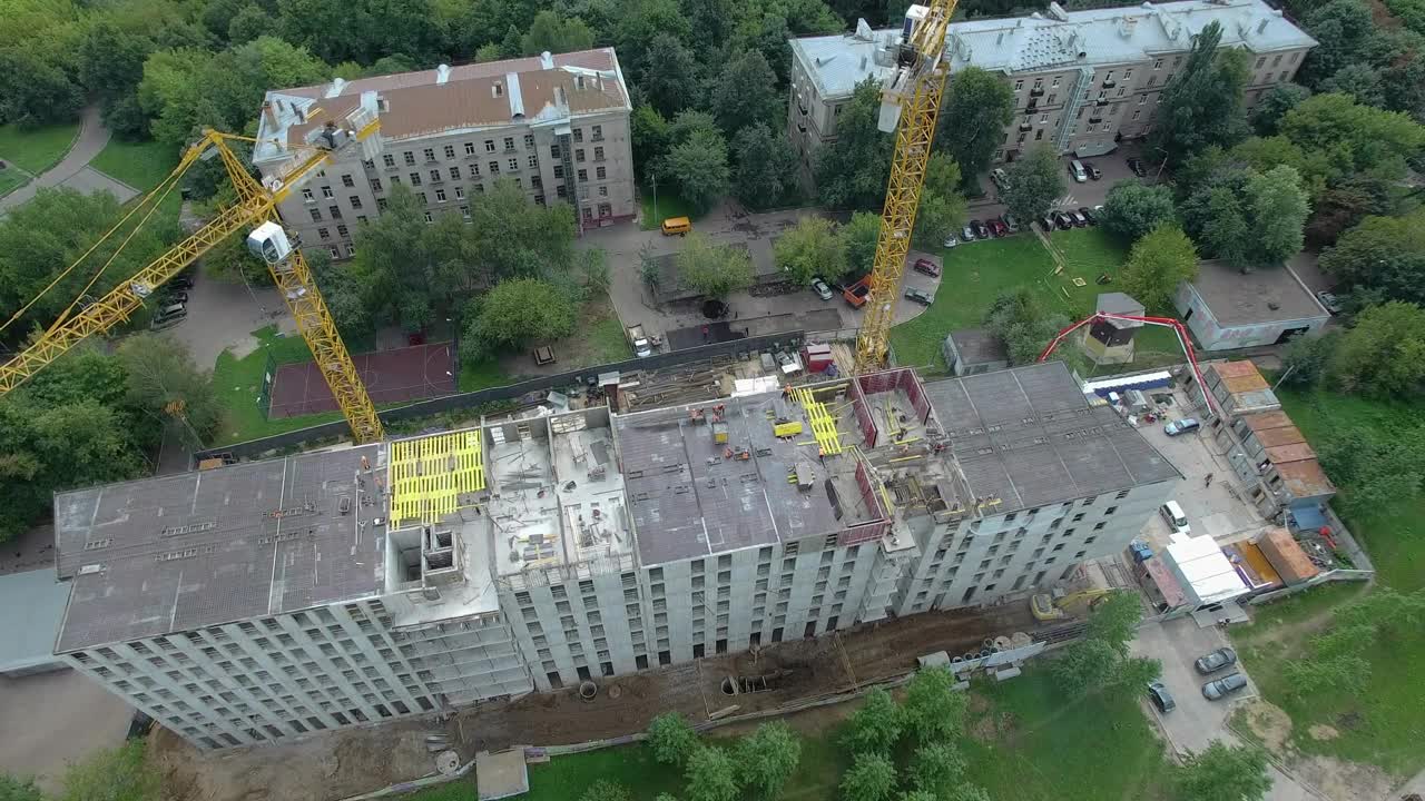 Stock Video Drone Flying Above Construction Cranes Live Wallpaper For PC - Free Download