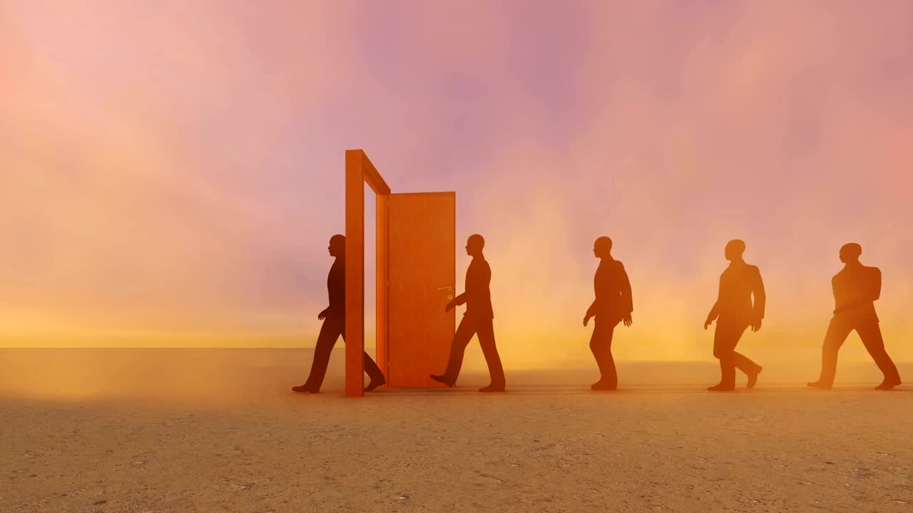 Video Stock Businessmen Walking In A Row Through A Door Live Wallpaper For PC - Free Download