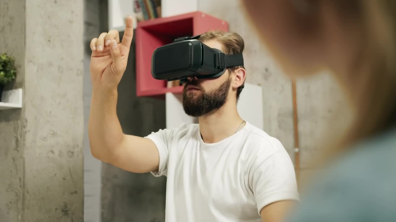 Stock Video Man Gestures With Futuristic Vr Technology Animated Wallpaper - Free Download