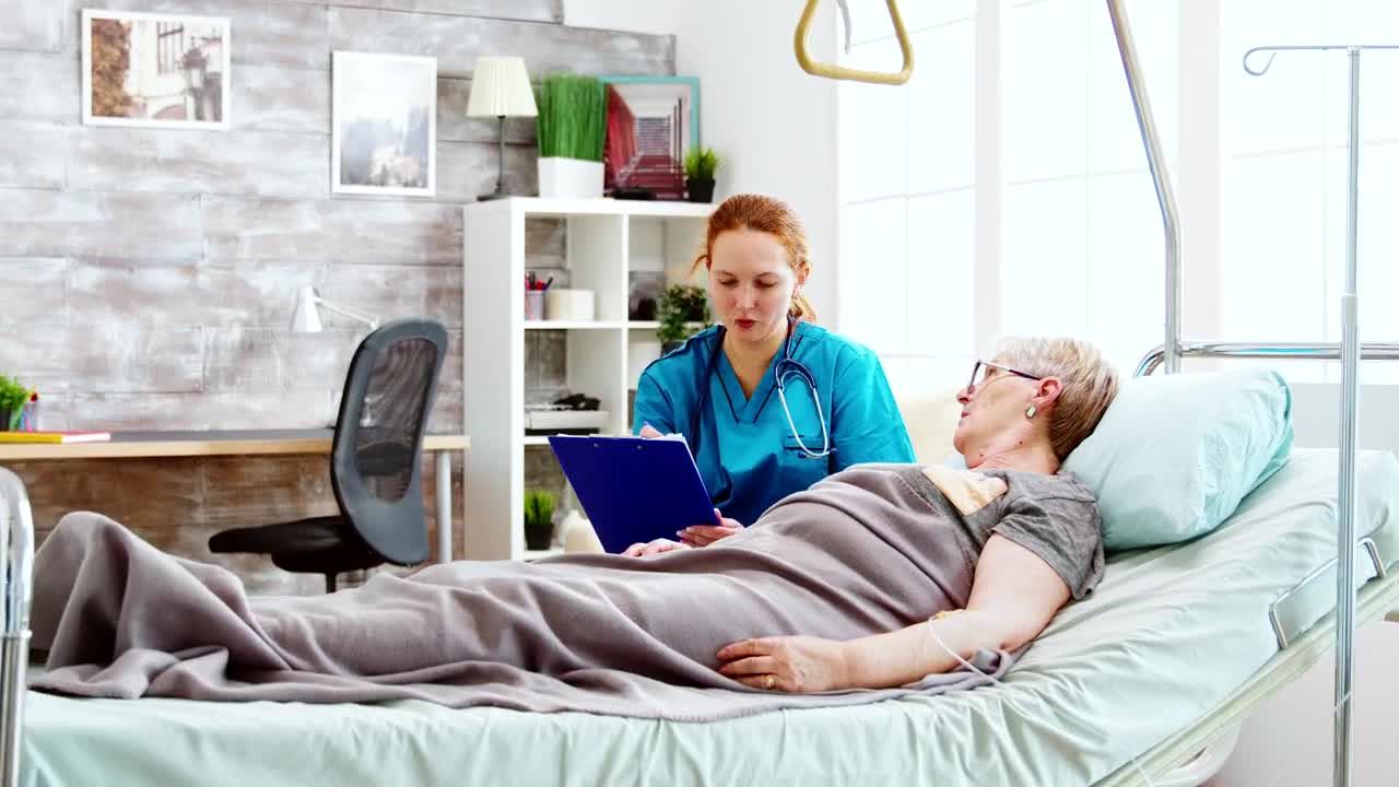 Stock Video Nurse Talks With Woman Laying In Hospital Bed Live Wallpaper - Free Download