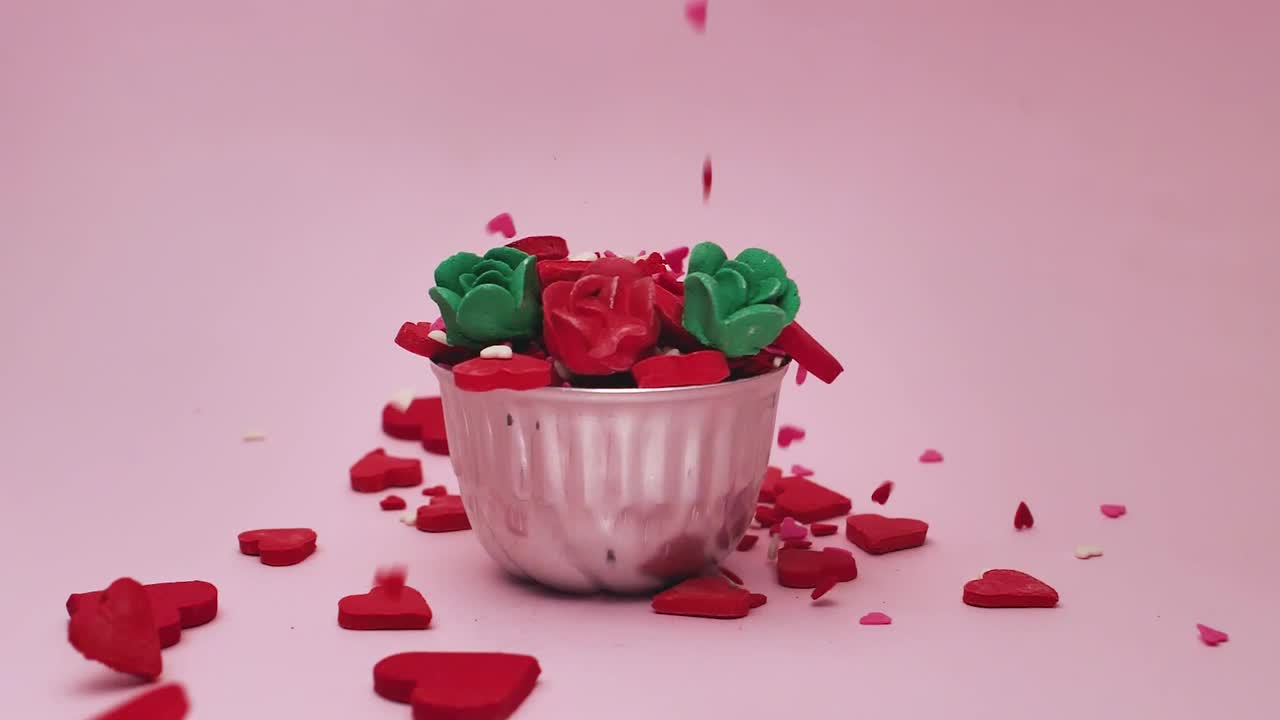Stock Video Hearts And Roses Of Candy In Flower Pot Animated Wallpaper - Free Download
