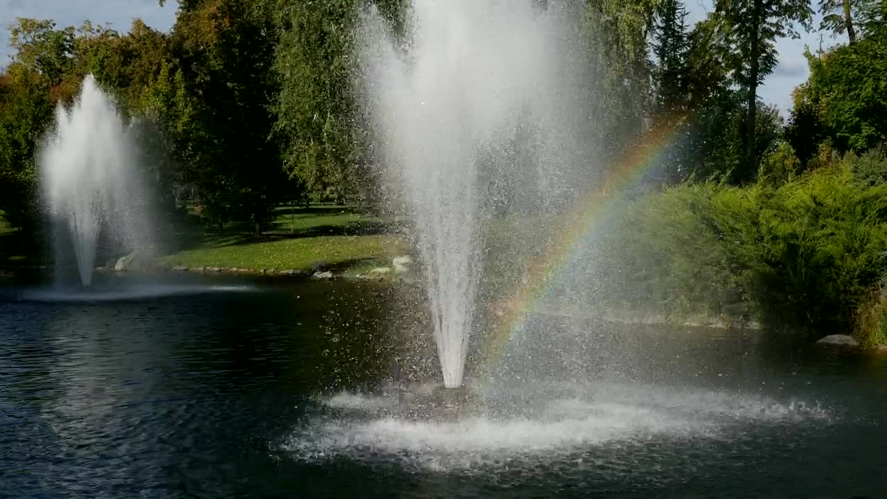 Stock Video Fountains In The Lake With A Rainbow Live Wallpaper For PC - Free Download
