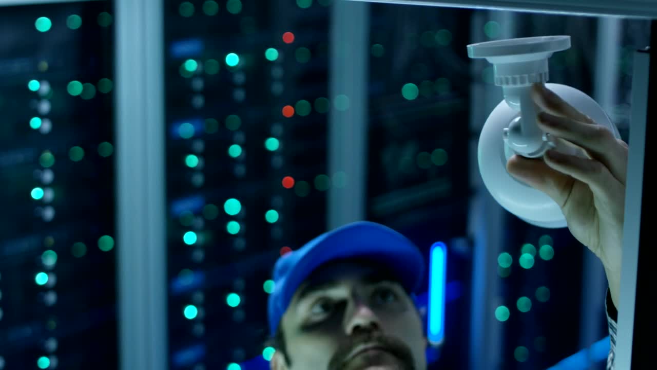 Stock Video Installing A Security Camera In Data Center Animated Wallpaper - Free Download
