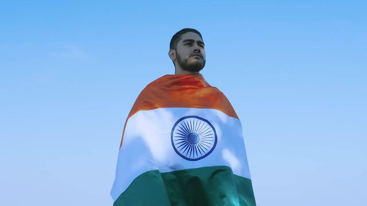 Stock Video Man Covered With Flag Of India Animated Wallpaper - Free Download