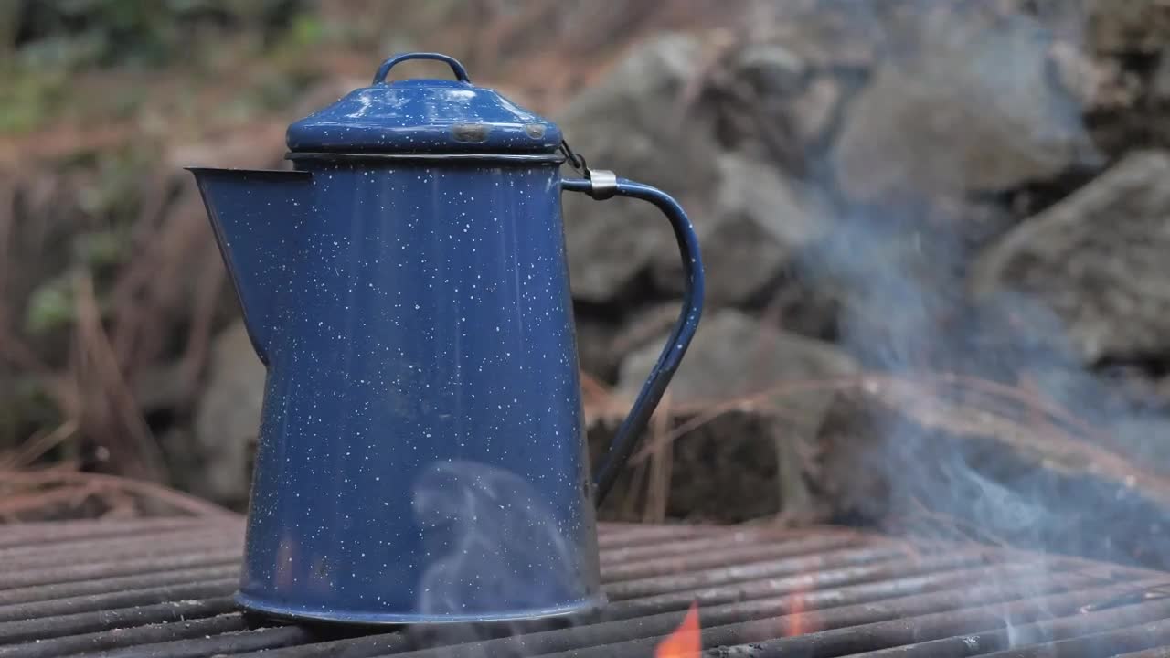 Stock Video Kettle Warming Up On The Campfire Animated Wallpaper - Free Download