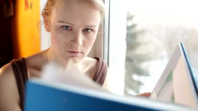 Stock Video Girl Reading A Large Book By The Window  Smal Live Wallpaper For PC - Free Download