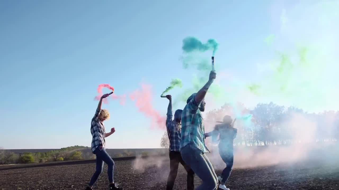 Stock Video Group Of Friends With Colored Smoke Grenades Live Wallpaper For PC - Free Download