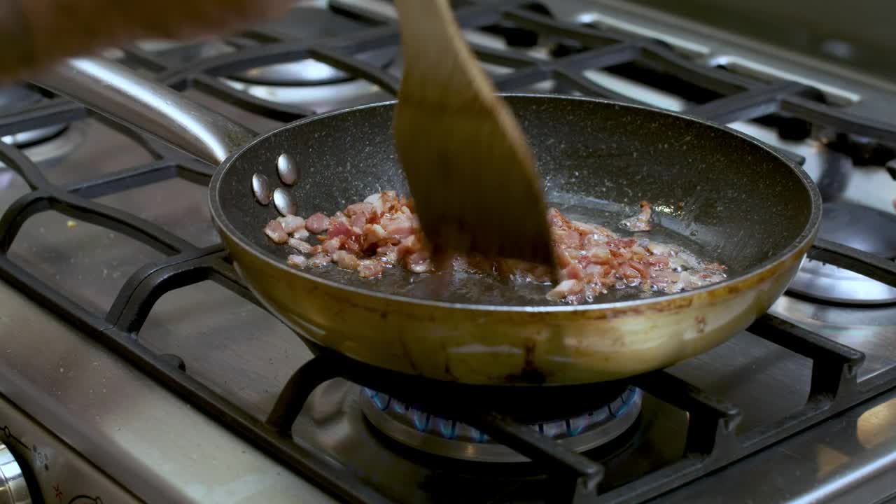Stock Video Frying Diced Bacon In A Skillet Live Wallpaper For PC - Free Download