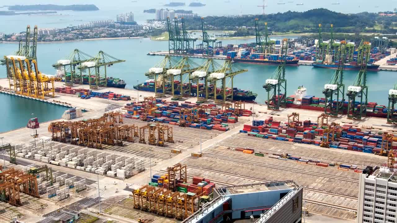 Stock Video Movement Of A Coastline Of Cargo Ships Live Wallpaper - Free Download