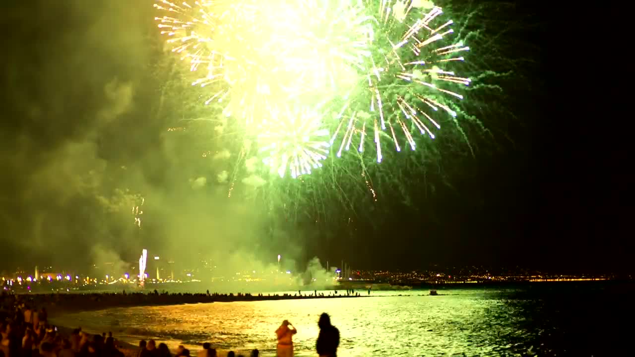 Stock Video Fireworks Illuminating The Beach Sky Live Wallpaper For PC - Free Download