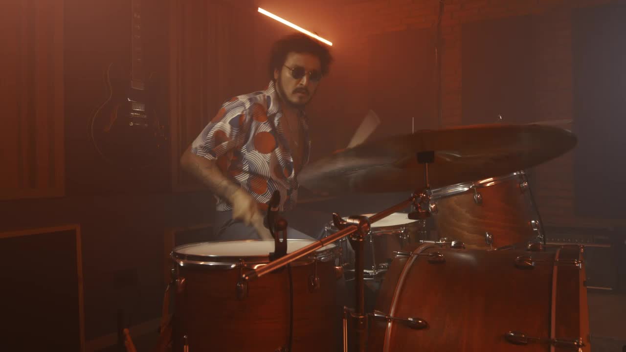 Free Video Stock Skillfully Drummer Playing In A Recording Studio Live Wallpaper - Free Download