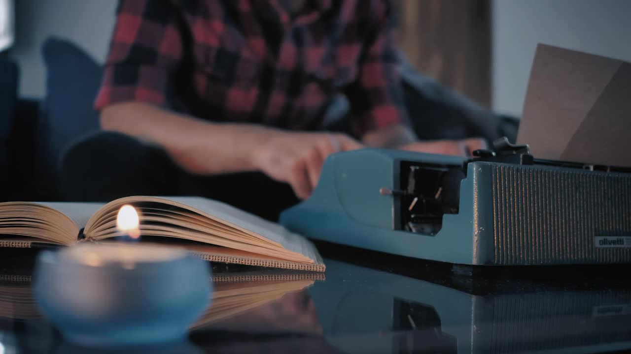 Video Stock Close Up View Of A Typewriter While A Man Works On Live Wallpaper For PC - Free Download