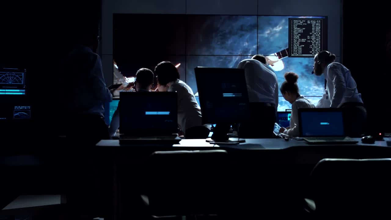 Stock Video People Working In Space Mission Control Center Live Wallpaper - Free Download