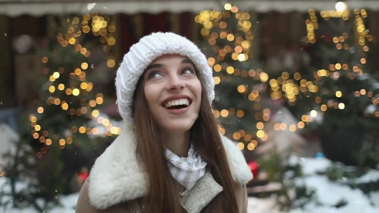 Stock Footage Woman Celebrates Snowfall And Spins In Street Live Wallpaper - Free Download