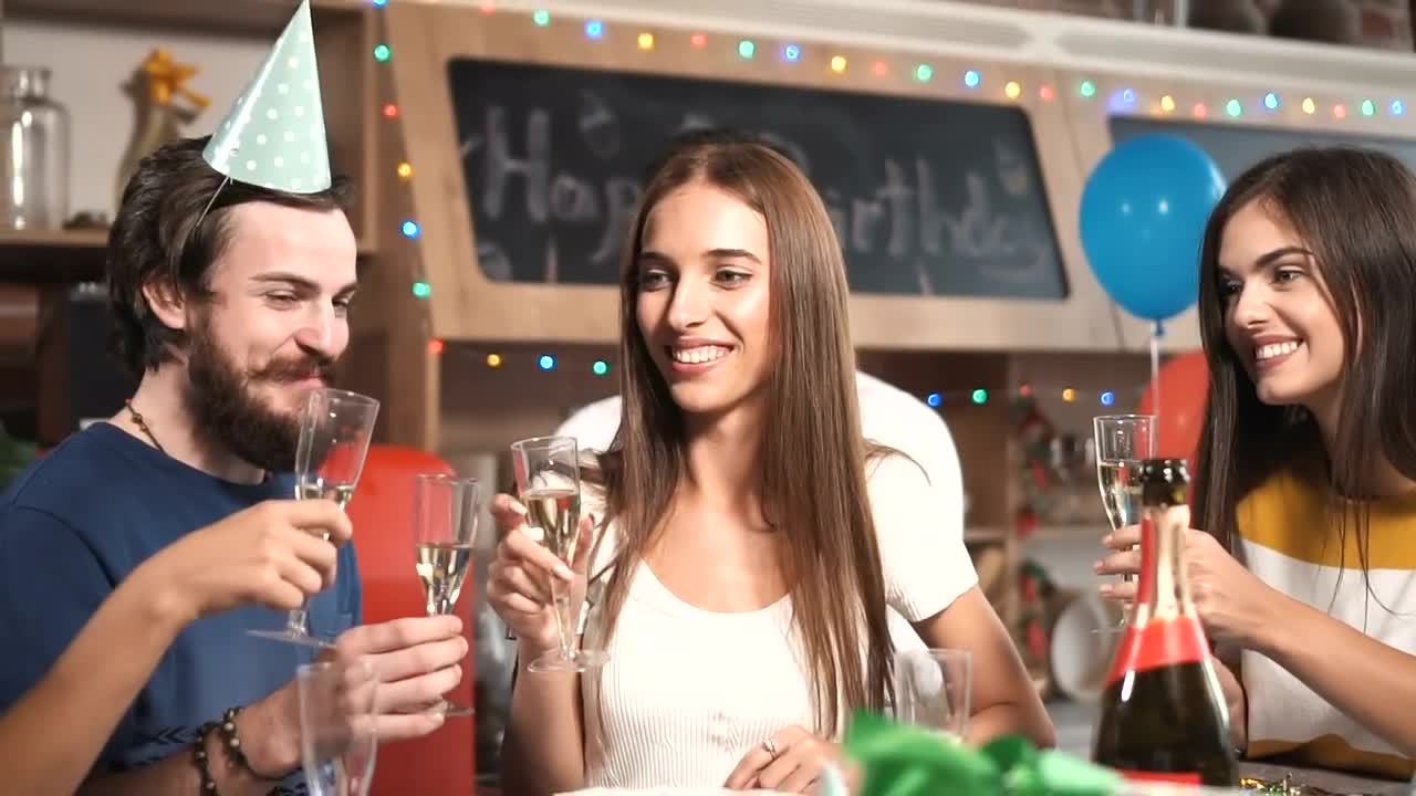 Stock Video Friends Celebrate With Champagne At Birthday Party Live Wallpaper For PC - Free Download