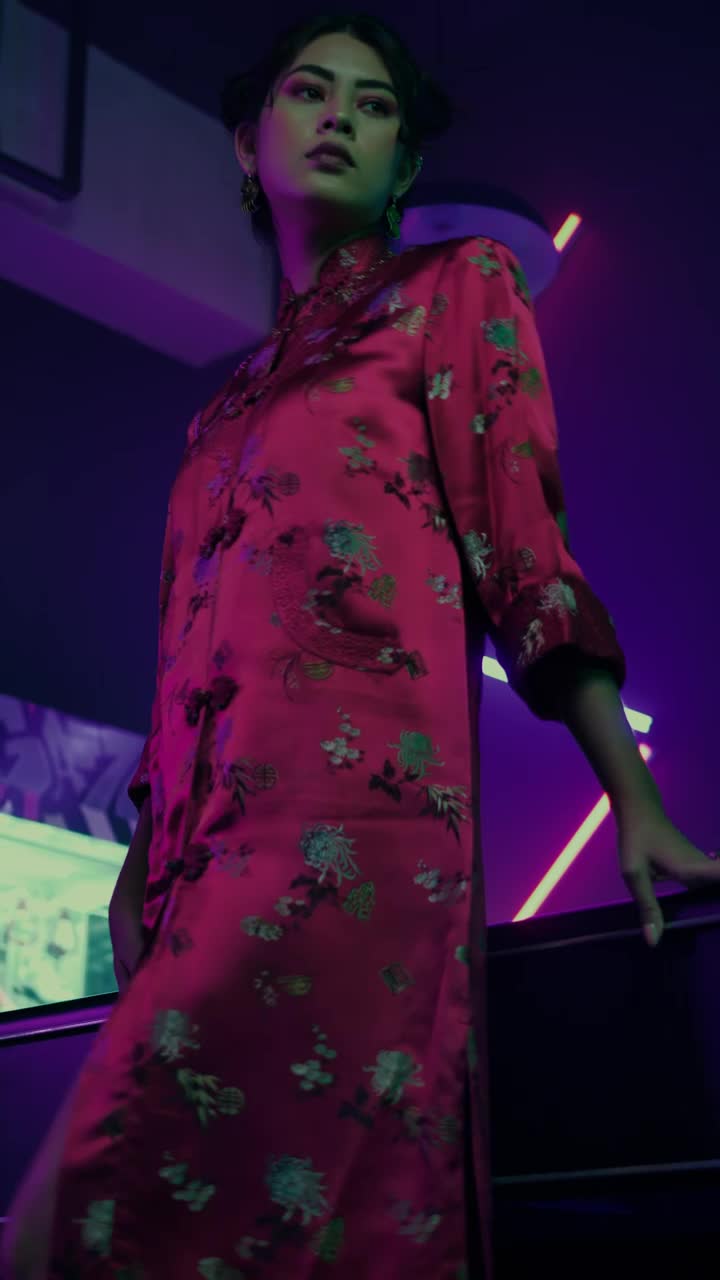 Stock Video Elegant Woman In A Japanese Dress In A Game Room Live Wallpaper For PC - Free Download