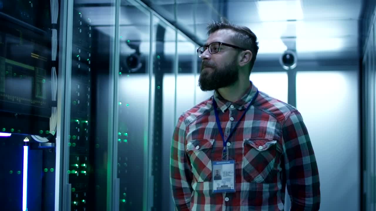 Stock Video Bearded Man In Server Room Live Wallpaper For PC - Free Download