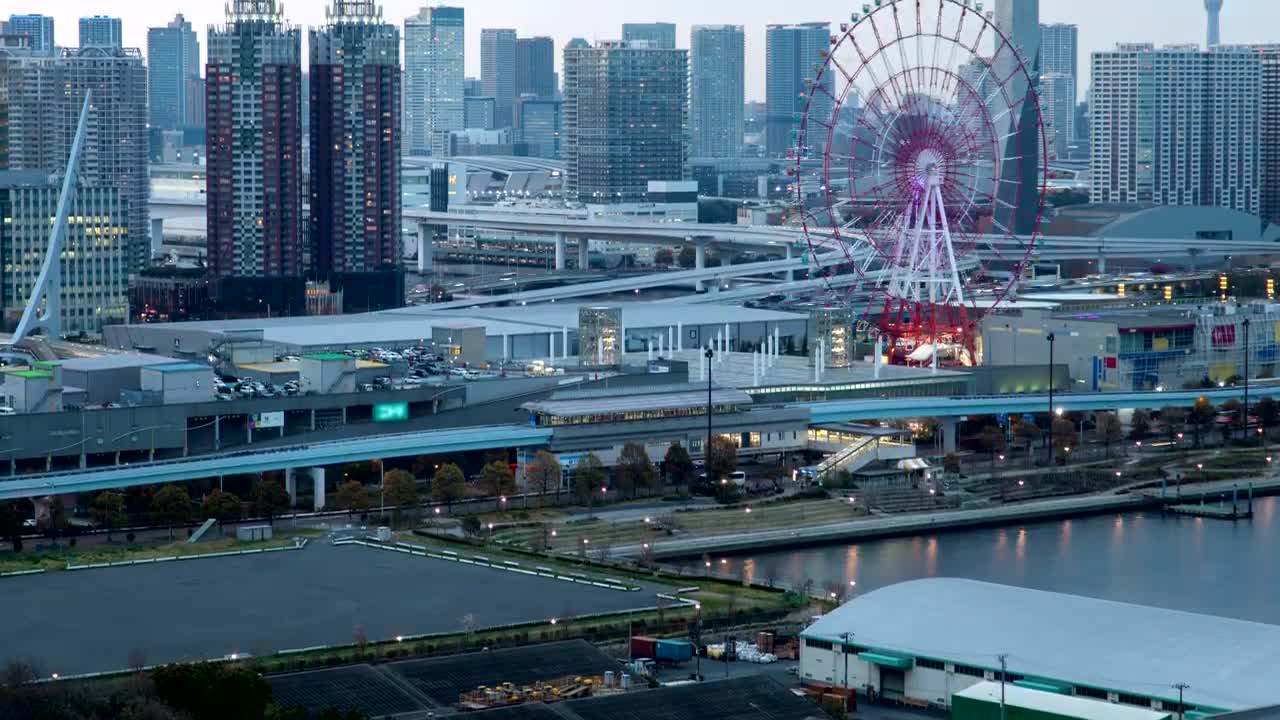 Stock Video Great Metropolis With A Ferris Wheel As Dusk Live Wallpaper For PC - Free Download