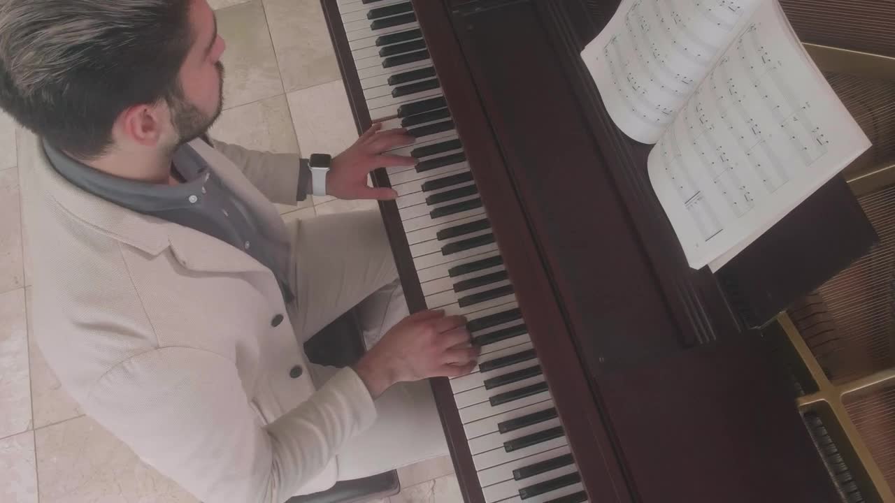 Free Stock Video Shot From Above Of A Musician Playing A Grand Piano Live Wallpaper - Free Download