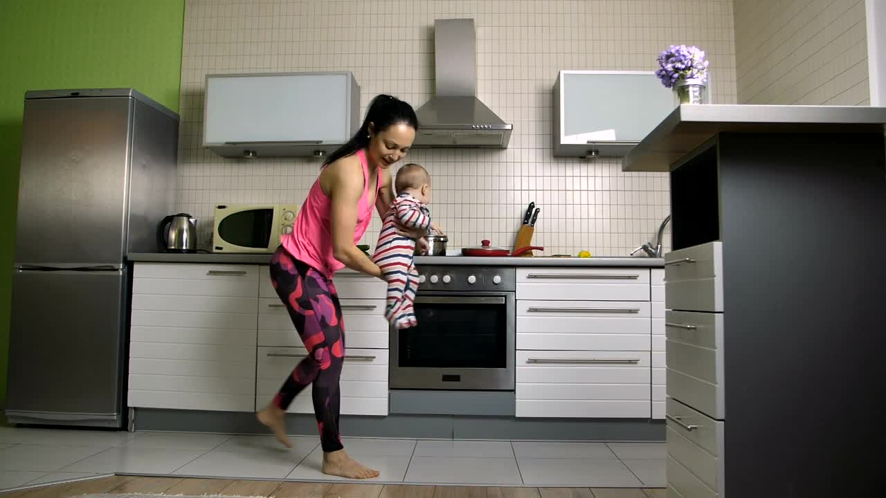 Stock Video Mother Doing Push Ups In Home With Her Bab Animated Wallpaper - Free Download
