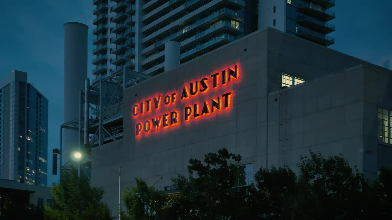 Stock Video Illuminated Facade Of The Austin Texas Power Plant Animated Wallpaper - Free Download
