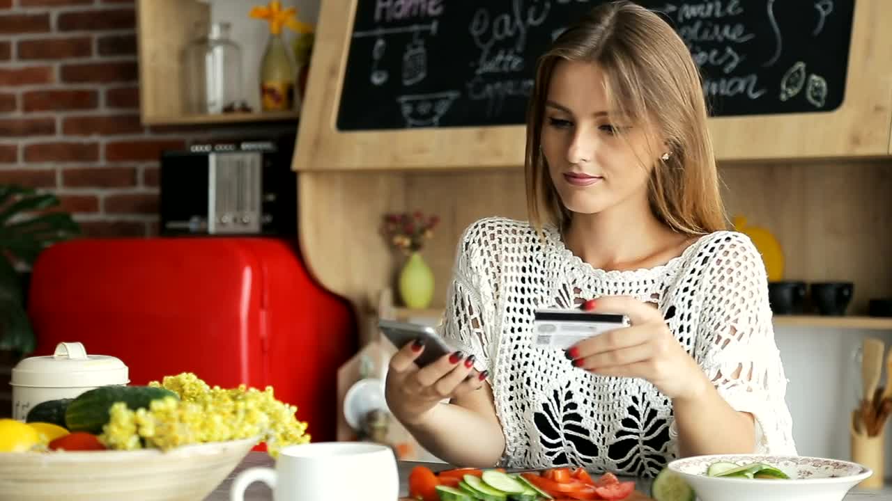 Stock Footage Woman Buying Groceries With Mobile Phone Live Wallpaper - Free Download