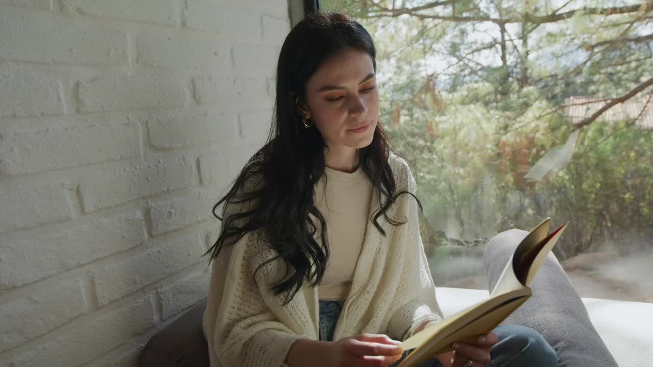 Stock Video Girl Reading A Book Sitting Near A Window Live Wallpaper For PC - Free Download