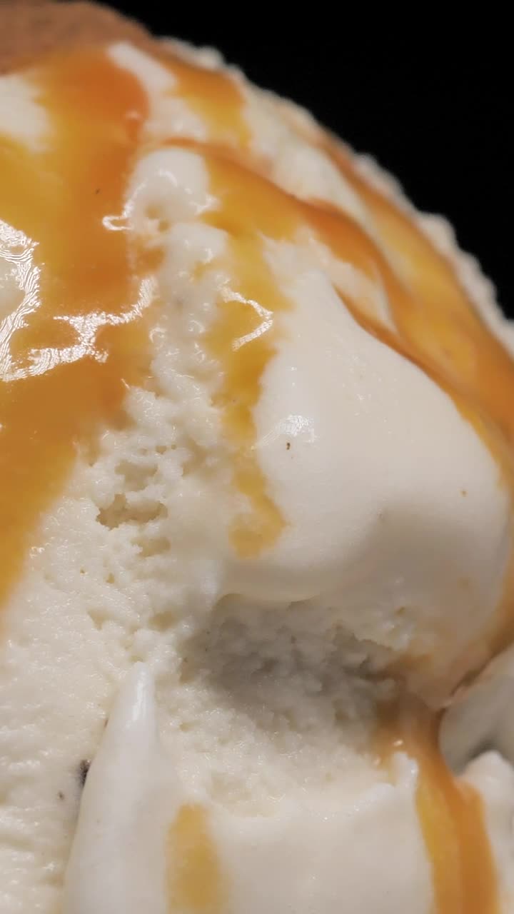 Stock Video Ice Cream With Caramel On A Black Background Animated Wallpaper - Free Download