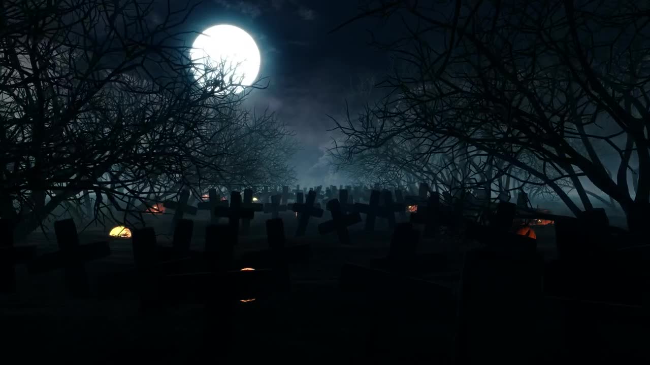 Stock Video Dark And Creepy Graveyard Full Of Crosses Live Wallpaper For PC - Free Download