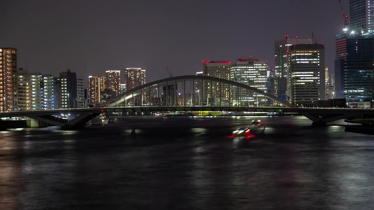Free Video Stock tokyo bridge and water transport at night Live Wallpaper - Free Download