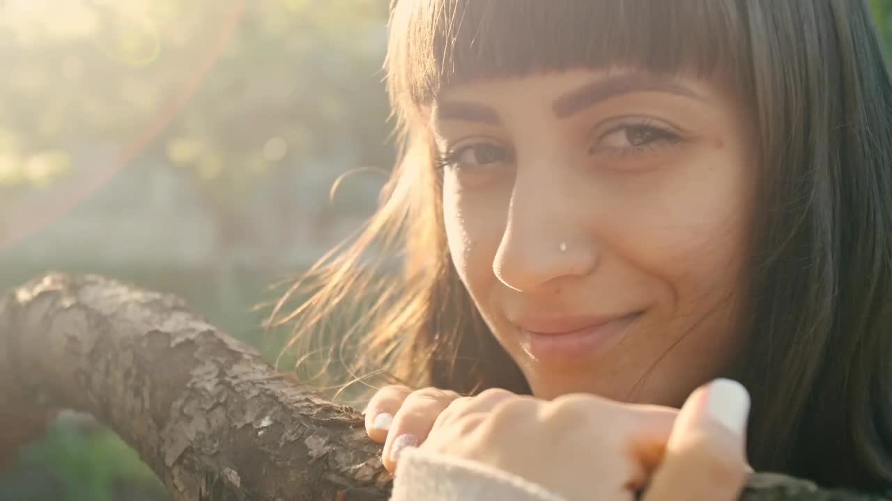 Free Stock Video Young Woman Smiling Next To A Branch Live Wallpaper - Free Download