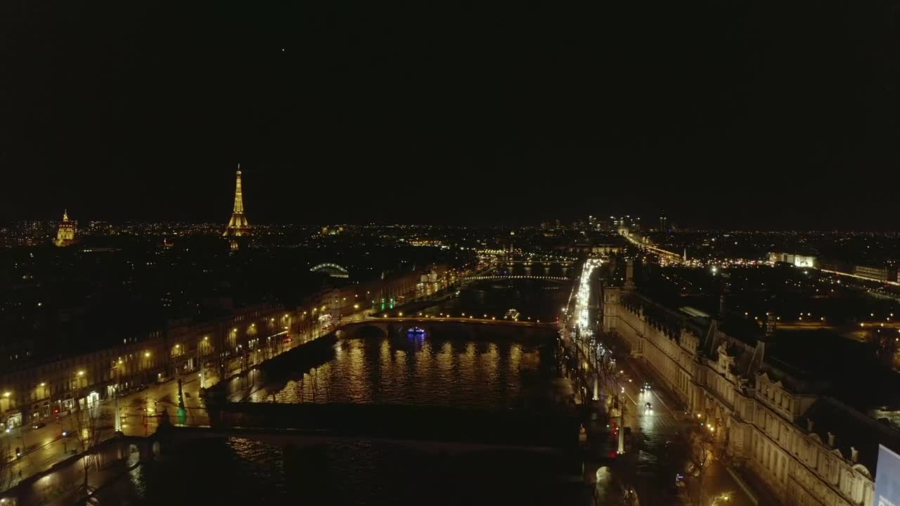 Stock Video Night Flight Over The Seine River In Paris Live Wallpaper - Free Download