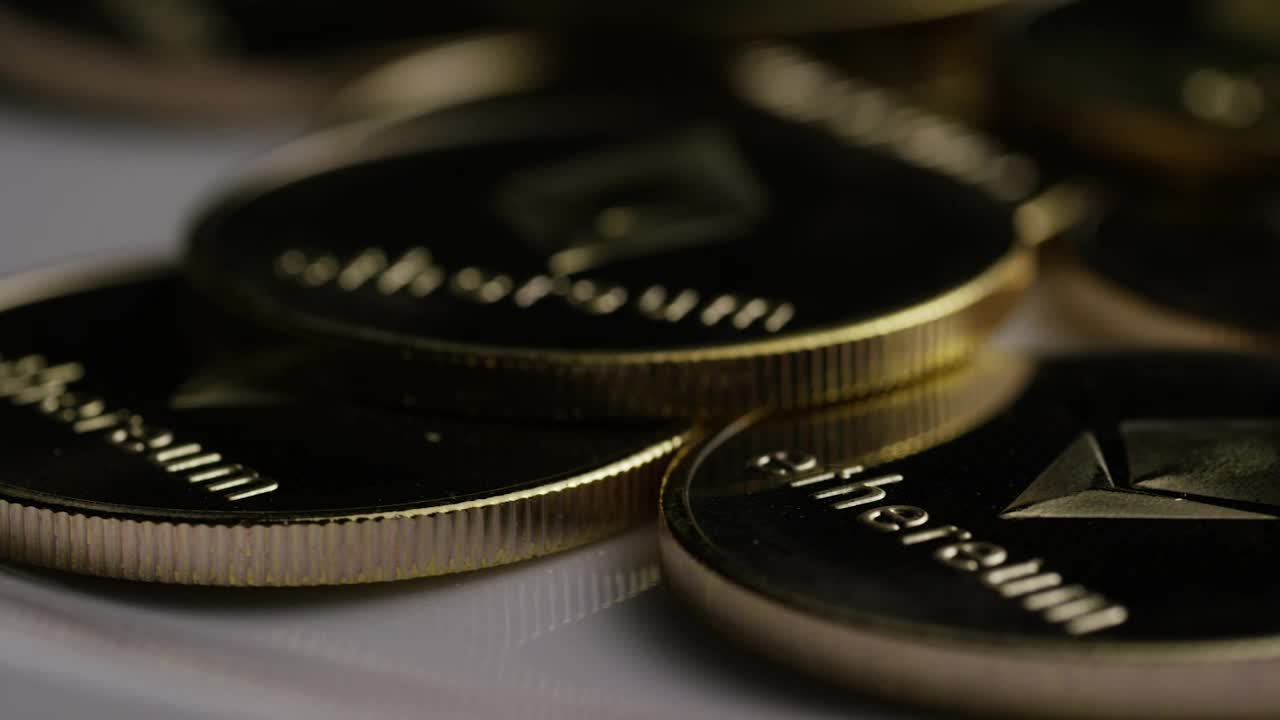 Stock Video Golden Ethereum Coins In A Close Up Shot Live Wallpaper For PC - Free Download