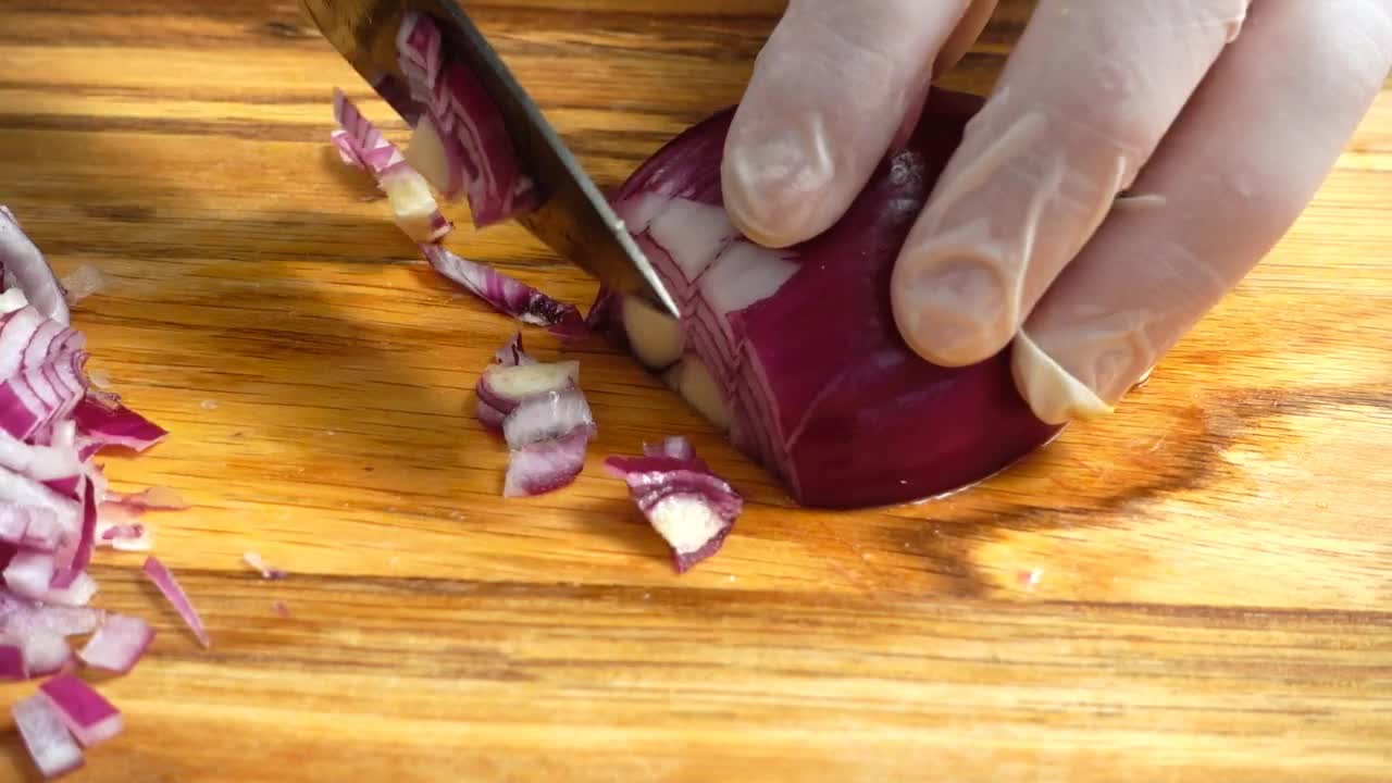 Video Stock Chef Cutting Onion With Gloves Live Wallpaper For PC - Free Download