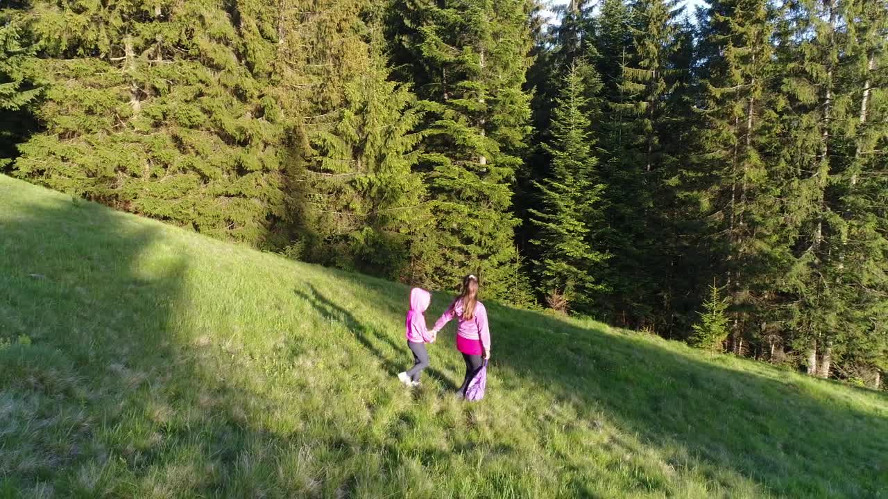 Stock Video Little Sisters Walking Down A Hill In A Meadow Animated Wallpaper - Free Download