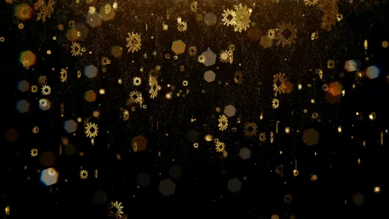 Stock Video Flickering Golden Snowflakes On Black Background Live Wallpaper For PC - Free Download