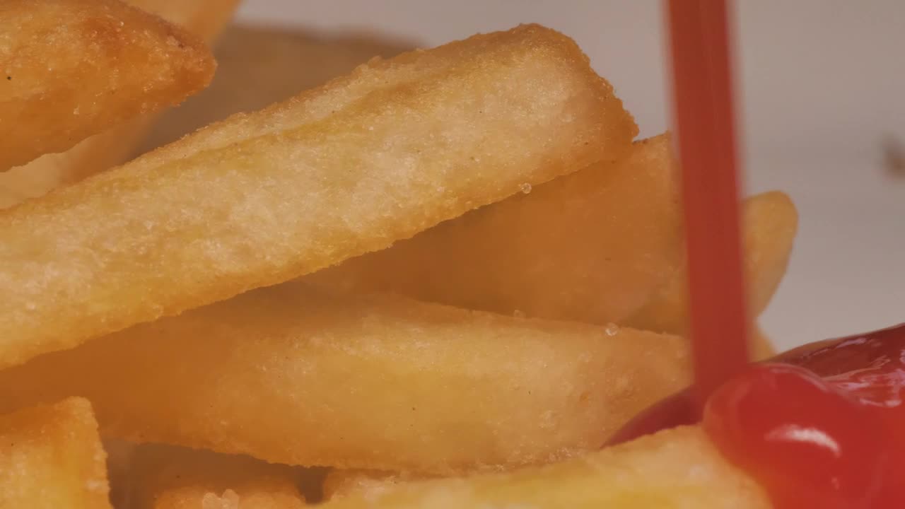 Free Video Stock texture of french fries with ketchup macro close up Live Wallpaper - Free Download