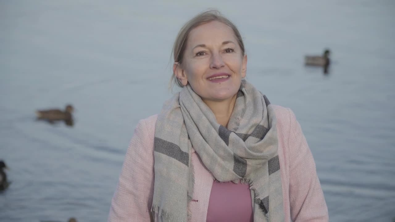 Stock Video Happy Woman Breathing In Fresh Air At Duck Pond Animated Wallpaper - Free Download