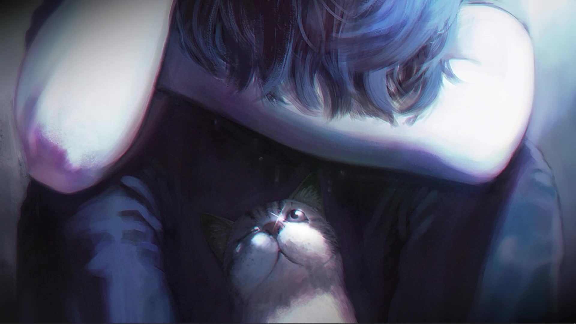 Crying Girl With Cute Cat Live Wallpaper - Free Download
